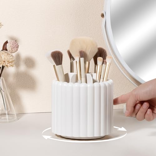 Rotating Makeup Brush Holder Organizer 7 Slots White