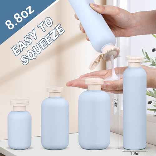 ASEVAT 8.8 oz Plastic Travel Refillable Shampoo Bottles, Empty Squeeze Bottles with Flip Cap, Travel Containers for Shampoo and Conditioner (4 Pcs)