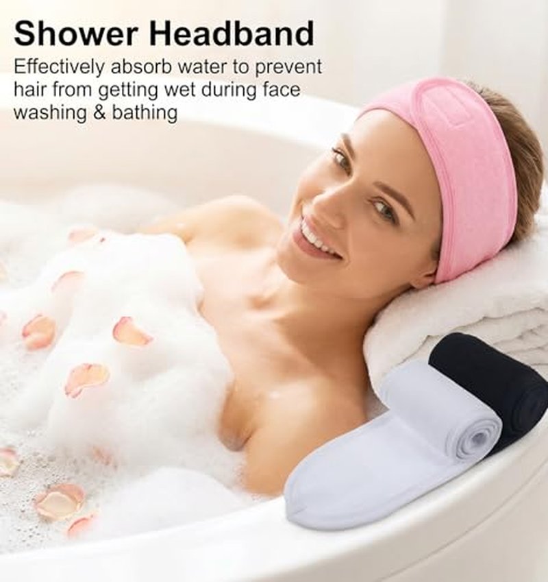 3-Pack Adjustable Spa Facial Headbands for Women - Terry Cloth