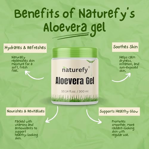 Aloe Vera Gel | 100% Pure & Organic | Farm Fresh Aloe Vera Pulp Extract with Jojoba Oil, Glycerine & Vitamin E | Hydrating, Soothing & Skin Repair Gel for Face, Hair & Body | 10.14 fl.oz.