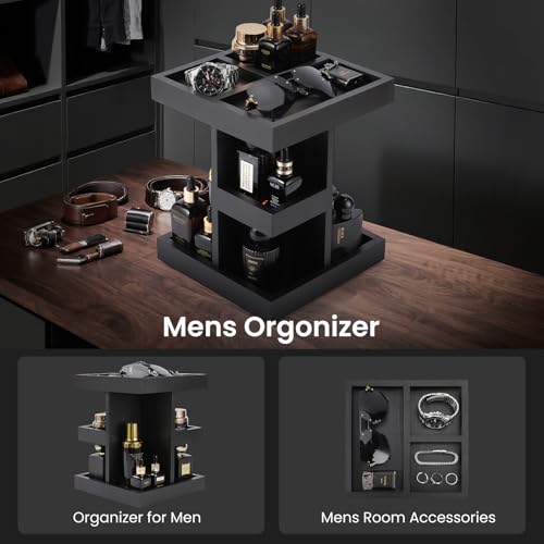 Black Wooden Cologne Organizer for Men | 360° Rotating