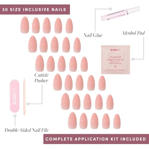 Glamnetic Press On Nails - Sheer Pink Medium Almond 30 Kit
