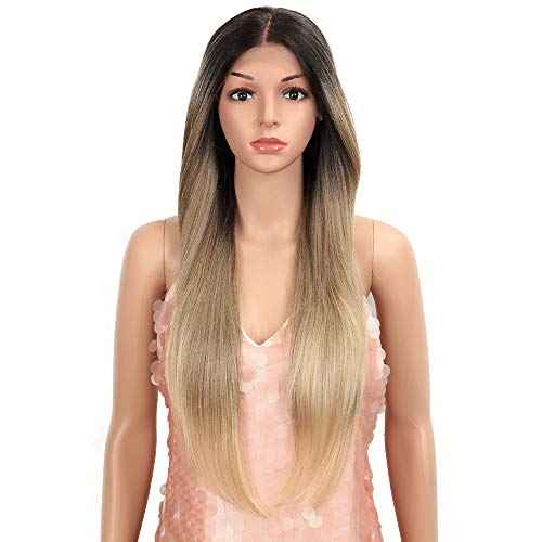 Style Icon Easy-360 Lace Wigs 28" Free Part Lace Frontal Wigs Long Straight Wig Ombre Blonde Synthetic Wig(28", SOP 22613)