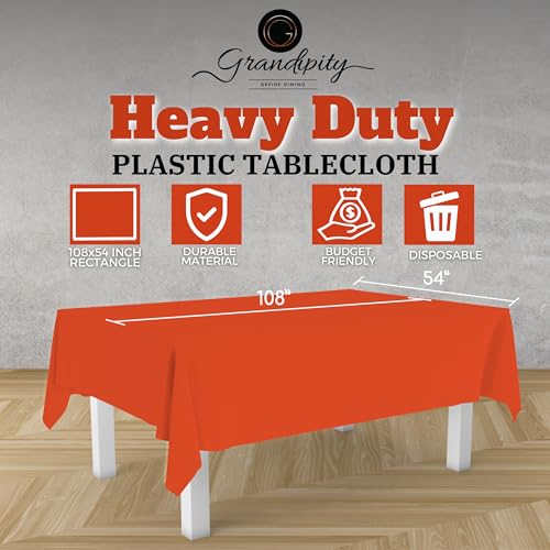 Grandipity Orange 12 Pack Premium Disposable Plastic Tablecloth 54 Inch. x 108 Inch. Decorative Rectangle Table Cover