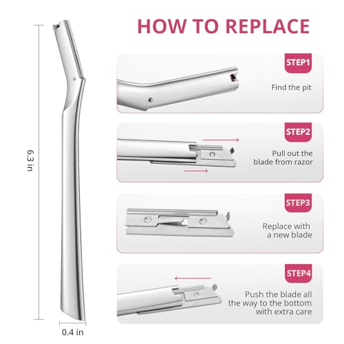 Mistfree Silver Dermaplane Razor for Women, Metal Face Razor with 12 Blades
