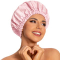 Edoneery Reusable Waterproof Shower Cap for Women - Pink, Large Fit