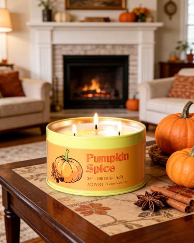 AOOVOO Fall Pumpkin Spice Candle 12oz Scented Home Decor - Cozy Autumn Atmosphere