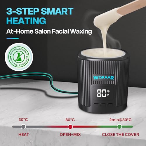Nose Wax Kit for Eyebrow and Ear Hair | 100gWax, 50 Face Waxing Sticks | USB-C(5V/2A) Wax Warmer | Hair Removal Kit for Men & Women | 15 Pre/Post Wipes, Ear and Mustache Guards & Earplug