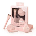 Momo's Workshop Rosy Reverie Trio Makeup Brush and Sponge Set?Satin Rose Edition 3-Piece Kit for Foundation and Powder&Fish Tail Brush, Flat Blending Sponge & Velour Powder Puff for a Flawless Finish