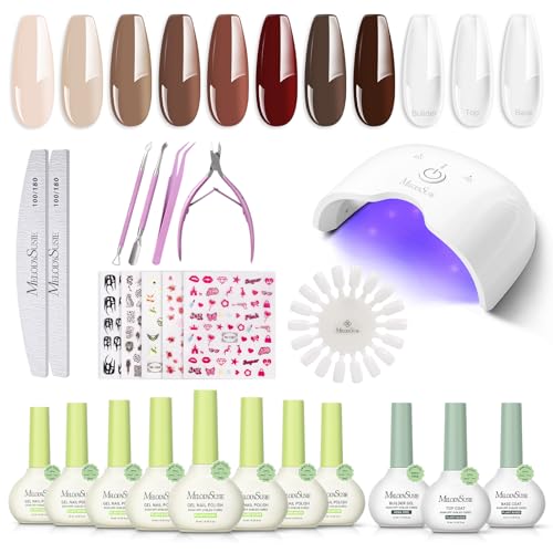 MelodySusie Gel Nail Kit with P-ART06G Cordless UV Lamp Christmas Gift for Women Plant Based HEMA Free Fall Nails Polish with No Wipe Top Coat, Base & Builder Gel