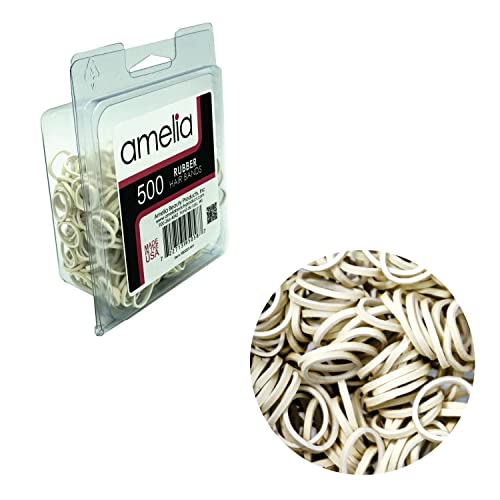 Amelia Beauty | 500 Count 1/2" Rubber Bands | Premium US Made Rubber Hair Ties | Ideal for Ponytails, Braids & Beards | Strong All Day Hold | Convenient Re-closable Container | Creme