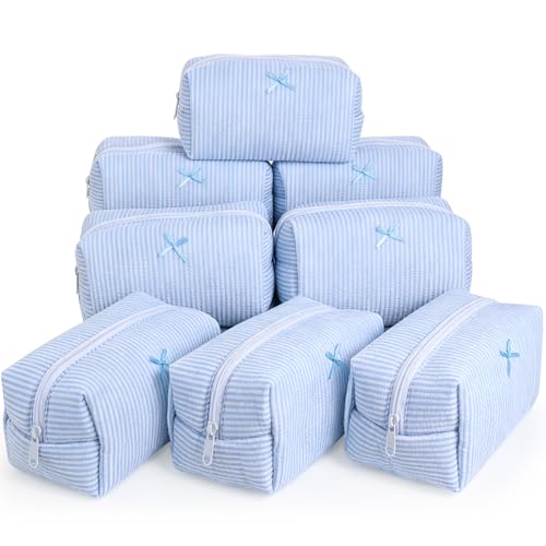 Giesiery 8 Pack Seersucker Makeup Bags - Cute Travel Cosmetic Pouches