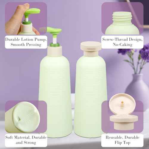 16.9oz Travel Shampoo Bottle with Flip Cap, Refillable Plastic Pump Bottles Dispenser for Soap, Shampoo, Lotions, Liquid Body Wash, Creams and Massage Oil (2Pack, 16.9oz/500ml)