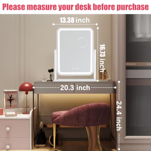 HIEEY Vanity Mirror with Lights, 3 Color Modes, 5X Magnification, Touch Control, 360° Rotation, White, Gift Box