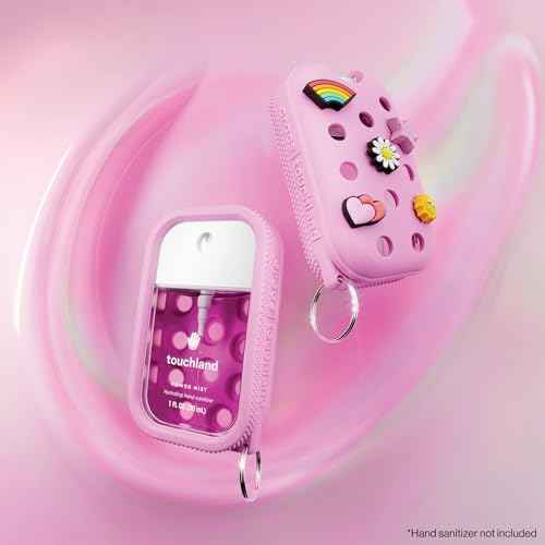 Touchland x Crocs Limited Edition Mist Case 1 Fl. OZ., Stylish Hand Sanitizer Spray Accessory, with 5 Jibbitz Charms and Keyring, Sugarpop Pink Color