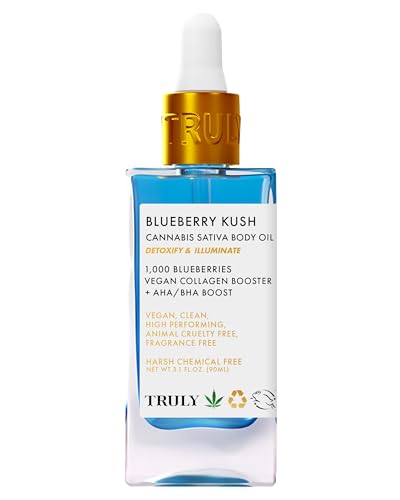 Truly Beauty Blueberry Kush Body Oil with Hydroxy Acids - Hydrating After Bath Oil - Anti-Aging Body Oil Moisturizer for More Youthful and Radiant Skin - 1.7 fl. oz