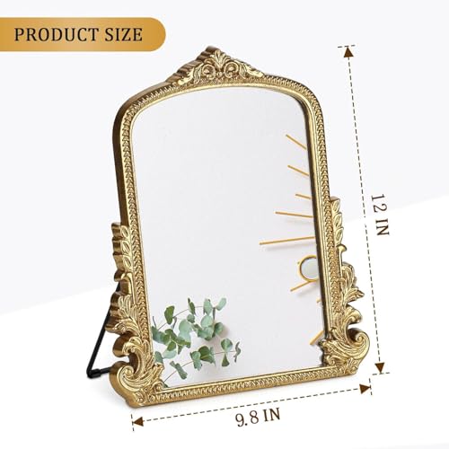 Willannals Gold Vintage Makeup Mirror 12x9.8 Inch Tabletop Vanity with Wall-Hanging Option