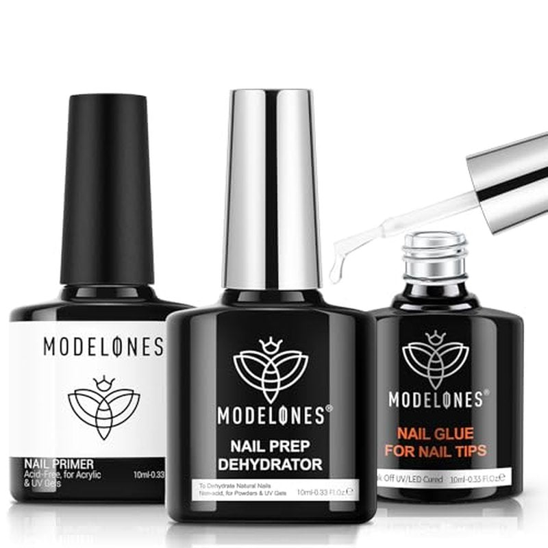 Modelones Gel Nail Glue Kit - 10-in-1 Nail Prep & Primer Set