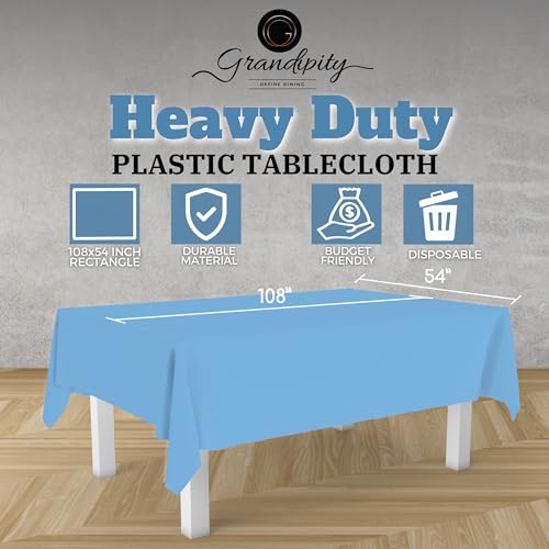 Grandipity Sky Blue 12 Pack Premium Disposable Plastic Tablecloth 54 Inch. x 108 Inch. Decorative Rectangle Table Cover