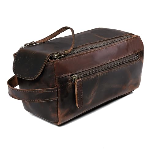 cuero Genuine Buffalo Leather Unisex Toiletry Bag Travel Leather Dopp Kit Made With High Class Buffalo Leather