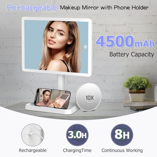 FUNTOUCH Rechargeable LED Makeup Vanity Mirror with Phone Holder