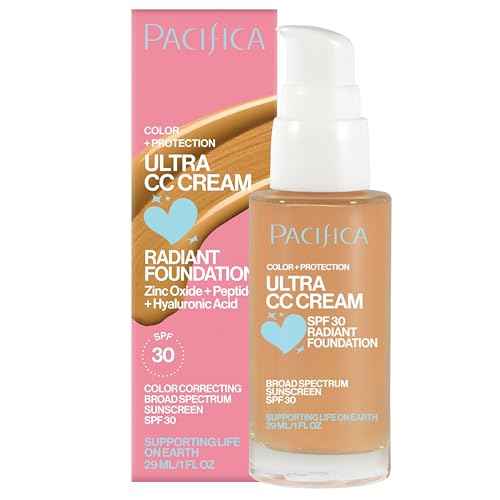 Pacifica Ultra CC Cream Radiant Foundation SPF 17 - Warm/Medium ? Medium Coverage Color Correcting Cream, Dewy Finish, Mineral SPF, 1 oz