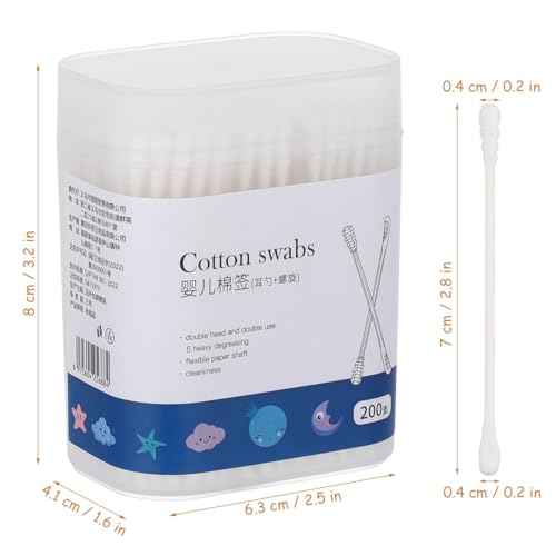 Kisangel 200Pcs Baby Cotton Swabs Paper Double-End Cotton Buds Cotton Ear Cleaners Safety Swabs Cleaning Sticks for Ear Nose Clean