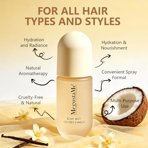 Coconut Vanilla Body & Hair Spray for Women, Paraben-Free 3.38 fl oz
