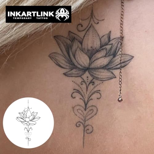 INKARTLINK Semi Permanent Tattoo, Temporary Tattoo, Party Tattoo, Beautiful and Realistic Design, Fun Tattoo Experience, Cruelty-free, Non-reflective, Waterproof (Lotus 5)