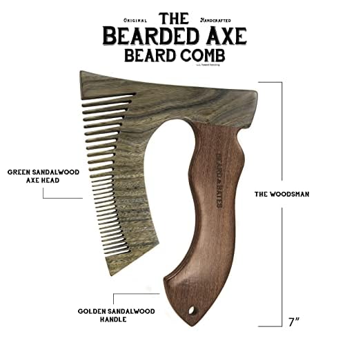 THE BEARDED AXE BEARD COMB | Woodsman | Green Sandalwood/Golden Sandalwood | Artisan Crafted