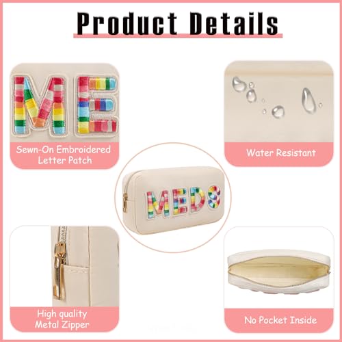 2Pcs Chenille Letter Patch Nylon Medicine Makeup Bag Set,Cute MEDS Travel Makeup Bag with Metal Zipper, First Aid Purse Organizer Cosmetic Bag for Women and Girls(MEDS and RX)