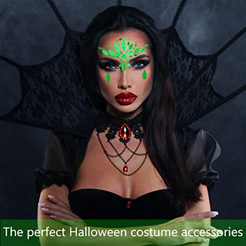 Glows Face Gems Jewels, 4 Pack Noctilucent Stickers Glow in the Dark Tattoo Crystals Body Gems Stick on for Halloween Carnival Festival Party