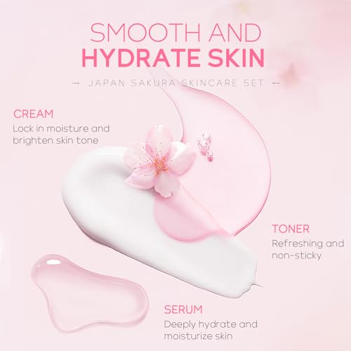 LAIKOU Skin Care Set JAPAN SAKURA Women Beauty Gift Sets Skin Care Kit with Cleanser, Toner, Serum, Eye Cream, Face Cream Travel Kit for Women Teen Girls Mom Daughter Birthday TSA-friendly Sizes 5pcs