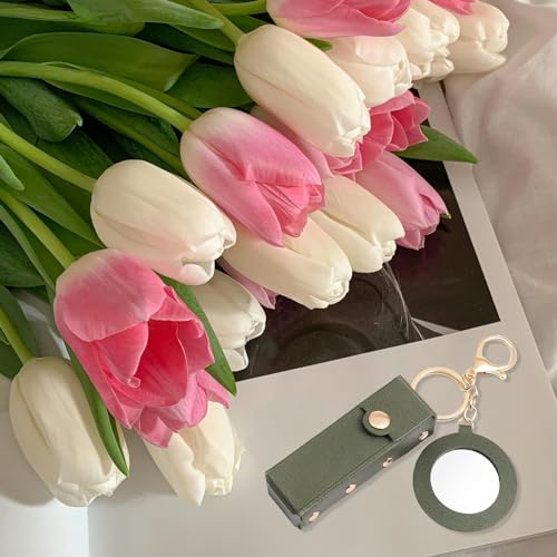 Leather Lipstick Holder Keychain with Mirror – 2 Pack