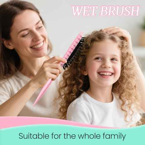 Curly Hair Brush Boar Bristles Curl Defining Brush With 2 Psc Silk Scrunchies Detangling Brush For Curly Hair Detangling Brush Styling Comb Curling Curling Brush (Pink)