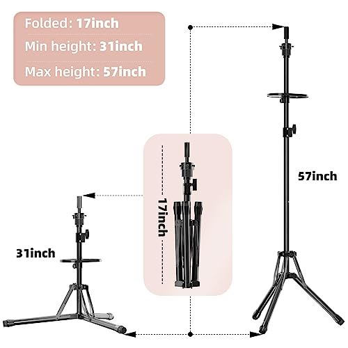 EBLIKI Wig Head Stand Tripod - Reinforced Wig Mannequin Stand, Adjustable Height 31" - 57" Wig Stand for Styling, Cosmetology Hairdressing Training with Wig Caps, T-Pins Hair Clips