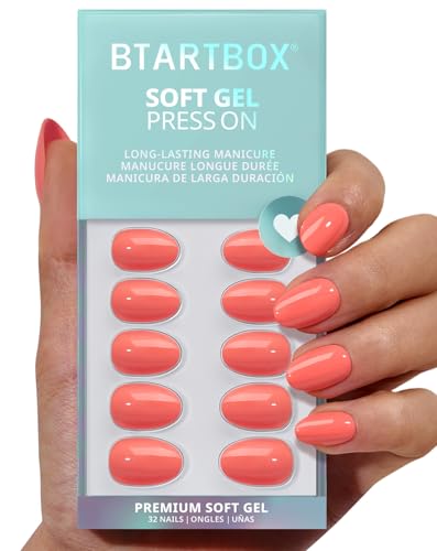 BTArtbox Press on Nails, Extra Short Almond Orange 32Pcs Full Kit