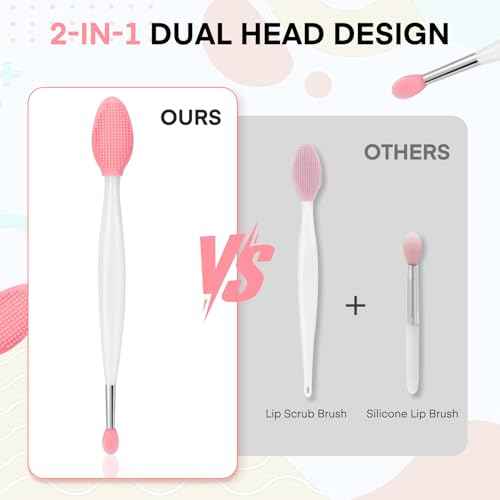 Unaone Lip Scrub Brush - 2 PCS Dual-ended Lip Scrubber Exfoliator and Silicone Lip Brush, 3-in-1 Silicone Lip Scrub Tool Lip Mask Applicator, Gentle Exfoliator & Applicator for Soft