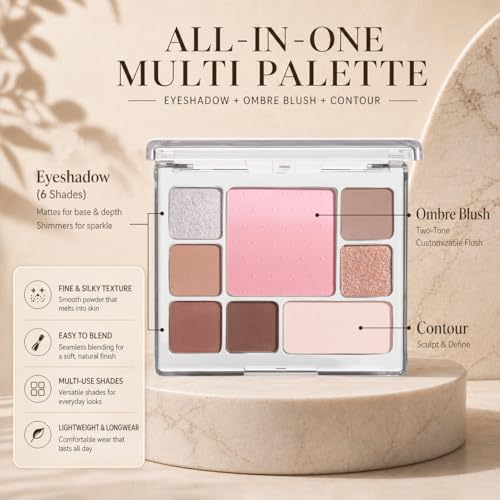 All-in-One Makeup Palette - 6 Eyeshadow, Blush & Contour