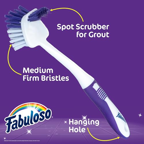 Fabuloso Tile Brush with Spot Scrubber - 11 Inch Bathroom Cleaning Tool - White & Purple