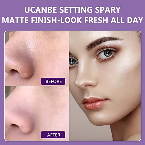 UCANBEMAKEUP Long Lasting Makeup Setting Spray Kit- 6.76 Fl oz Hydrating Matte Finish Mist Lightweight Face Make up Fixer +Travel Size Spray Bottle+Sponge Puff Makeup Set