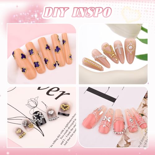 BELLEBOOST Gold & Silver Caviar Nail Beads Set with Chains - 3D Art Charms