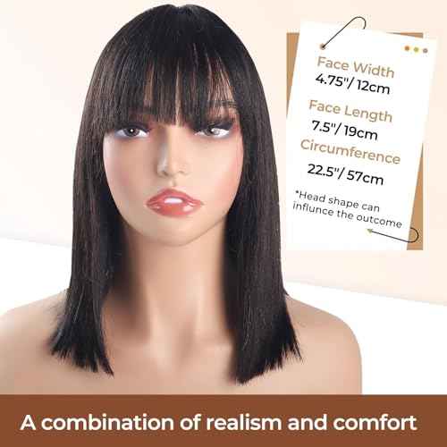 3x1 HD Lace Closure Bob Wig with Bangs Human Hair for Black Women, Realistic Scalp, 100% Raw Human Hair Bob Wig, 180% Density, Glueless Short Bob Wig Human Hair, Natural Black