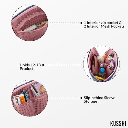 KUSSHI Neoprene Makeup Bag - Washable Makeup Bag for Stress Free Travel (Pearl Blue/Sand Pink)