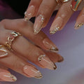 Gold French Tip Almond Press-On Nails - Medium Fake Nails Set (24 Pcs)
