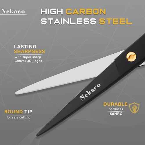 Professional 6.5 inches Hair Cutting Scissors, Premium Quality Stainless Steel Hair Scissors, Hair Shears with Adjustable Screw for Barber Salon & Home (Black, 6.5 inches)