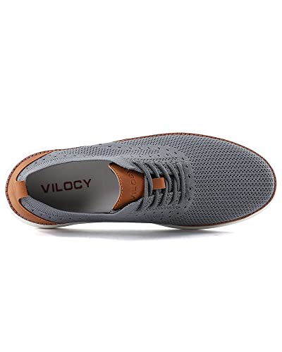 VILOCY Men's Casual Dress Sneakers Oxfords Business Mesh Breathable Walking Shoes Tennis Comfortable Fashion Office EU40 Grey