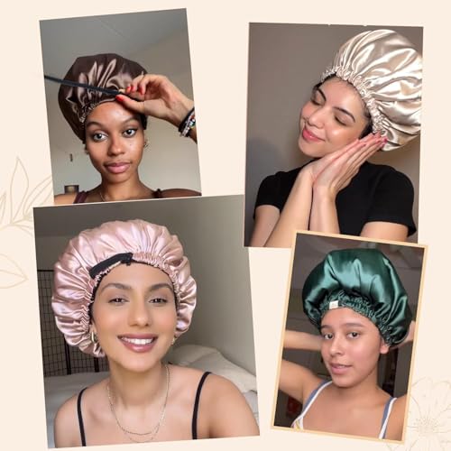 YANIBEST Adjustable Double Layer Satin Bonnet for Curly Hair - Ash Grey