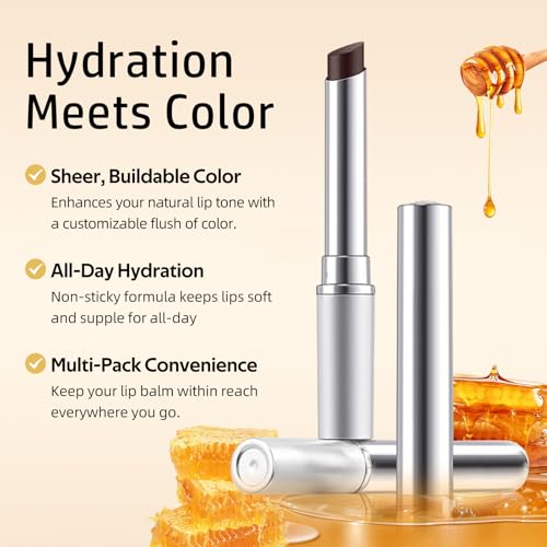 Moisturizing Tinted Lipstick Set, 3PCS Sheer Universal Flattering Tinted Lip Balm, All-Day Hydrating & Nourishing, Lightweight, Cruelty-Free for All Skin Tones
