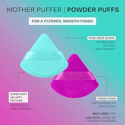Freeman Mother Puffer Powder Puff 8 Count Set, Makeup Puffs For Pressed or Loose Powder, Velvet Material, Cloud Skin, Triangle Powder Puffs With Finger Band For Setting & Baking, Vegan & Cruelty-Free